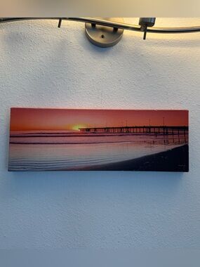 Venice Beach Pier, Ca Canvas Print of Sunset Photo 7"x 20" Orange Bright Serene